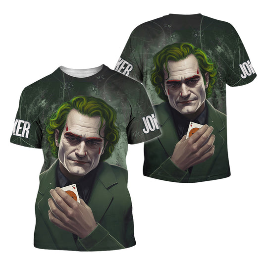 Joker With Poker Card Green T-shirt