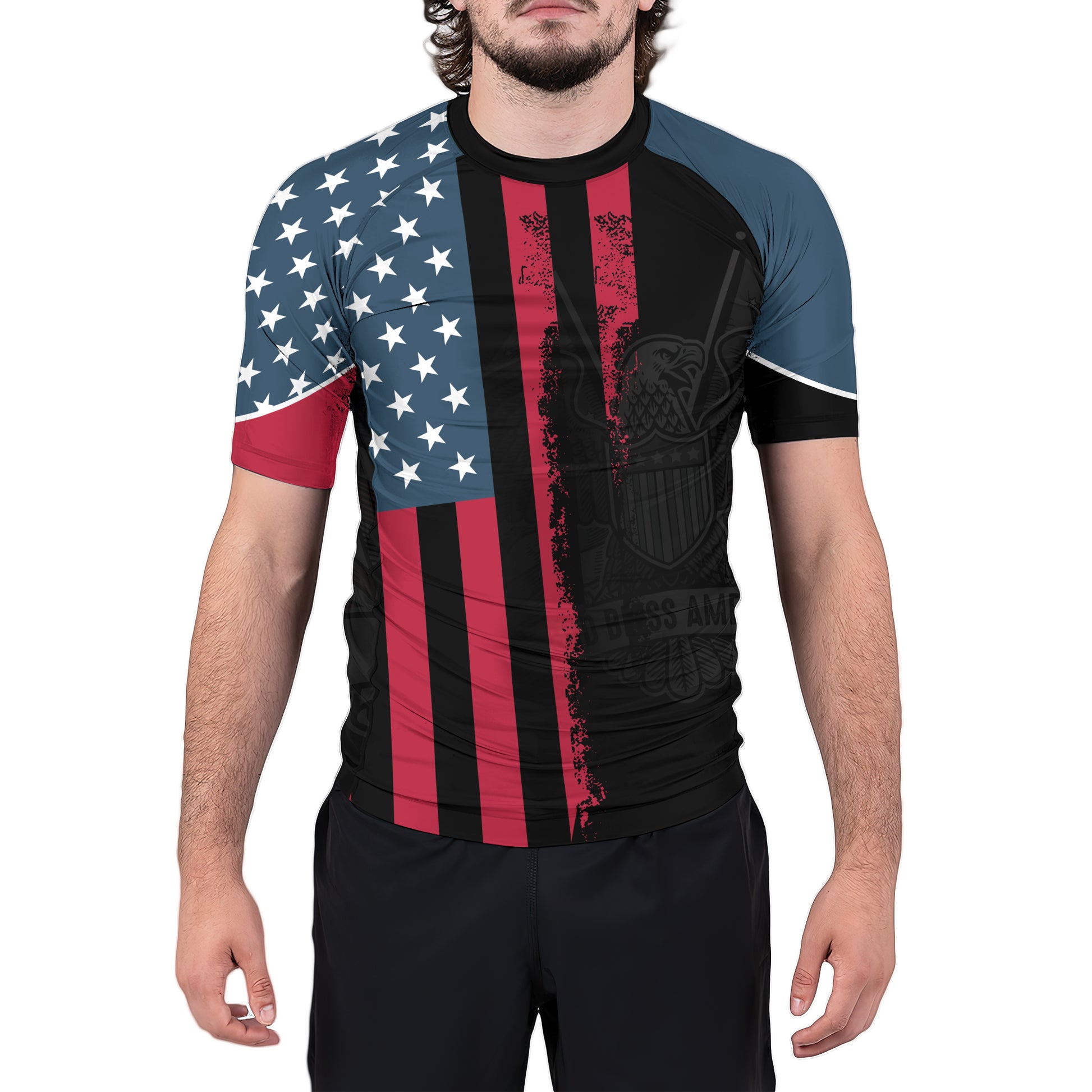 God Bless America Men's Short Sleeve Rash Guard | Patriotic Rash Guard