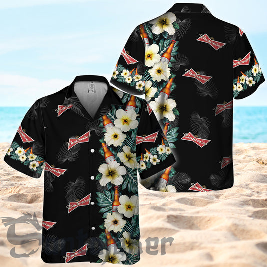 Hibiscus Palm Leaves Budweiser Hawaii Shirt
