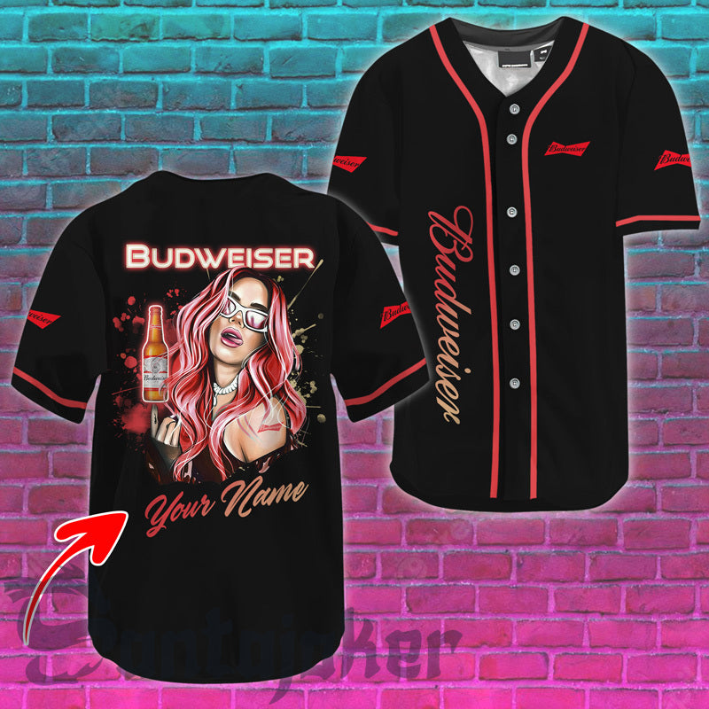Personalized The Girl Get Drunk With Budweiser Baseball Jersey