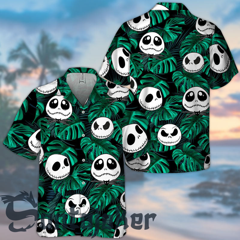 Monstera Leaves Emotional Jack Skellington Hawaiian Shirt