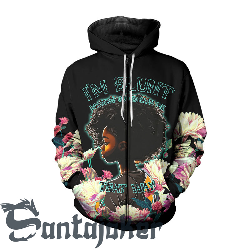 Floral God Rolled Black Girl That Way Zip Hoodie