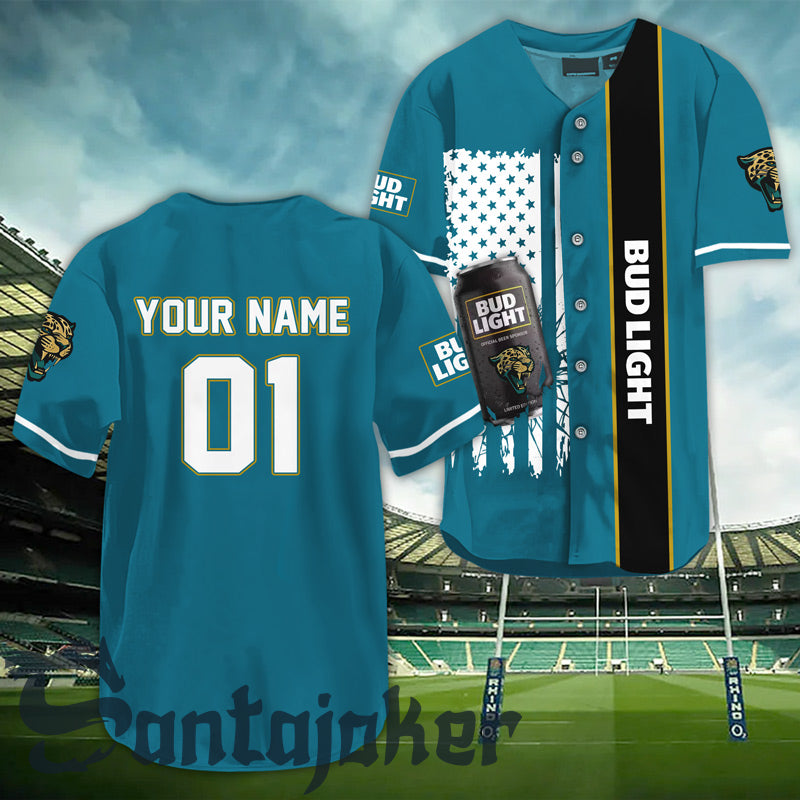 Personalized American Flag Bud Light Jaguar Baseball Jersey