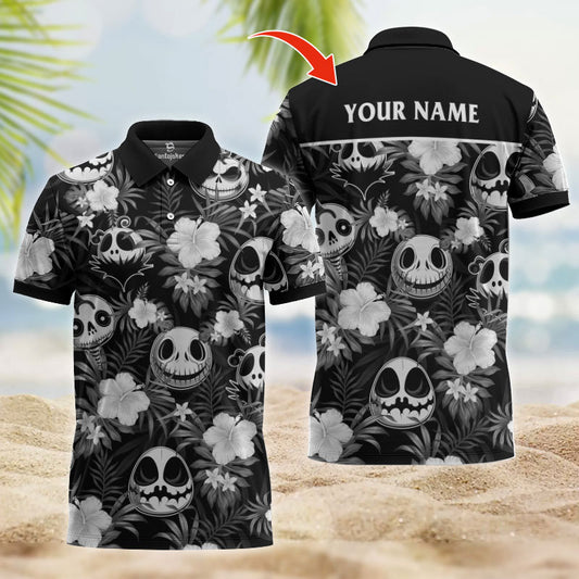 Personalized Flower Tropical Jack Skellington Polo Shirt