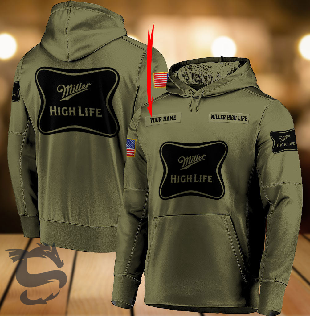 Personalized Military Green Miller High Life Hoodie 