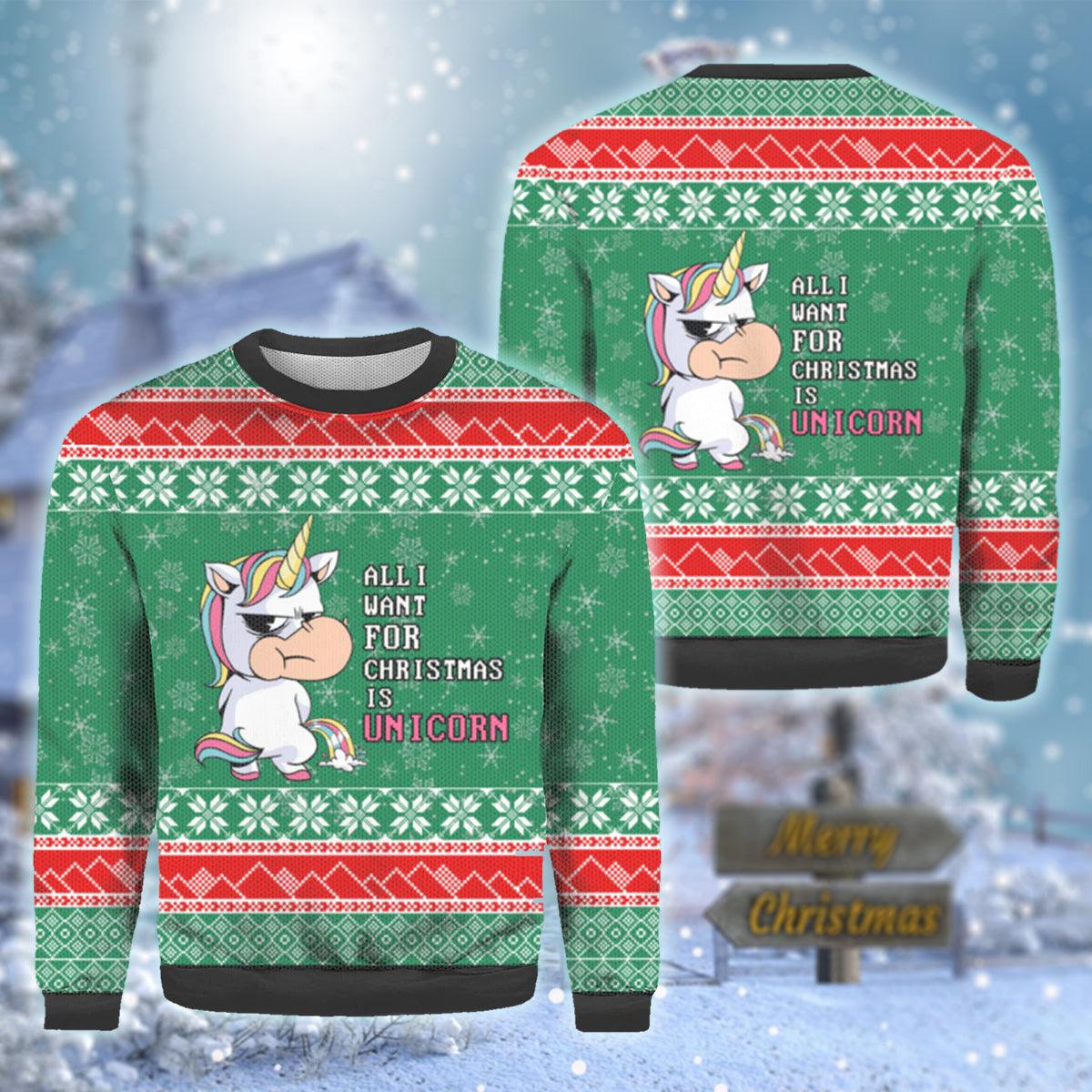 All I Want For Christmas Is A Unicorn Ugly Sweater - Santa Joker