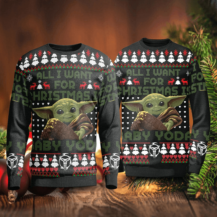 All I Want For Christmas Is Baby Yoda Christmas Sweater | Yoda Jumper