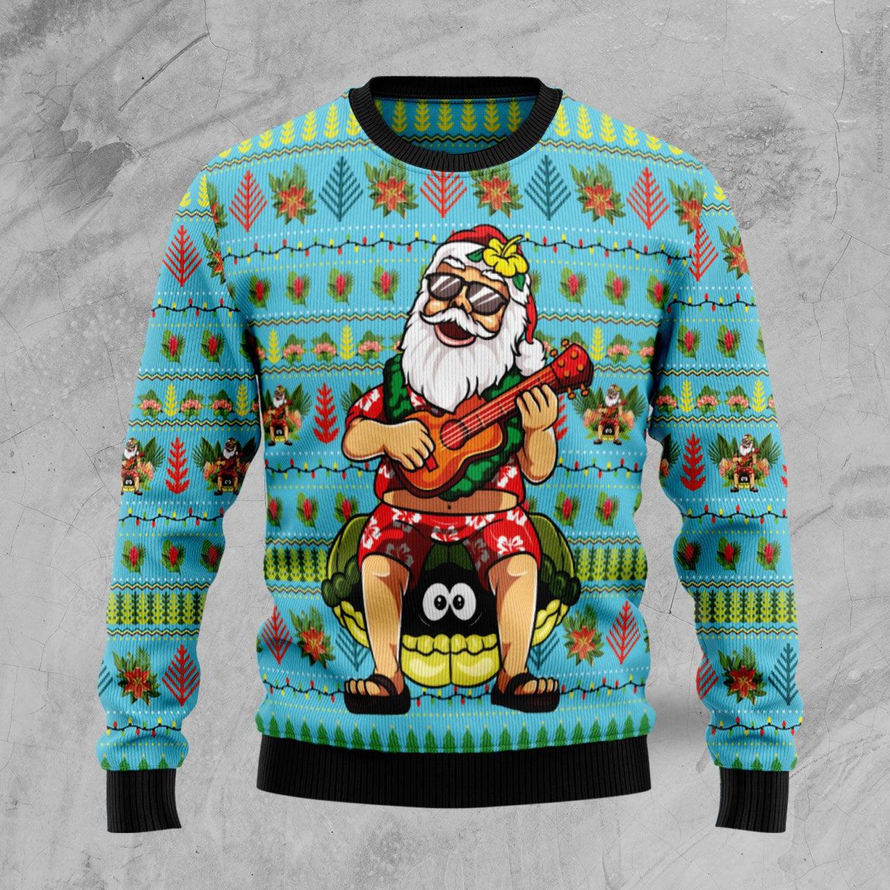 Aloha Santa Claus Play Guitar Xmas Ugly Sweater - Santa Joker