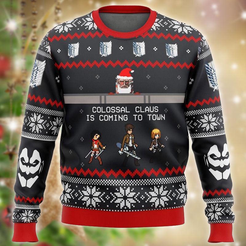Attack On Titan Colossal Claus Ugly Sweater - Santa Joker