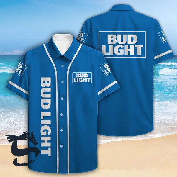 Basic Printed Blue Bud Light Button Shirt - Santa Joker