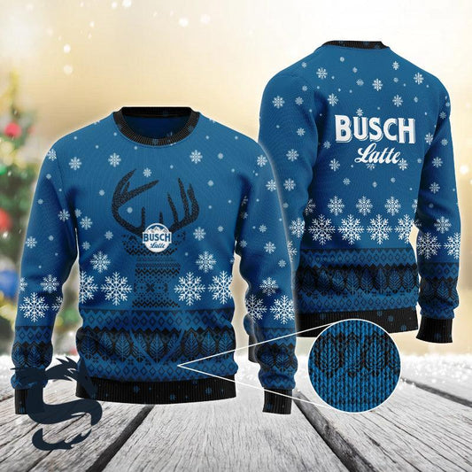 Blue Busch Latte Reindeer Snowy Christmas Sweater - Santa Joker