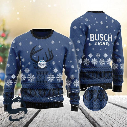 Blue Busch Light Reindeer Snowy Christmas Sweater - Santa Joker