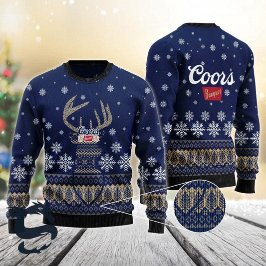 Blue Coors Banquet Reindeer Snowy Christmas Sweater - Santa Joker