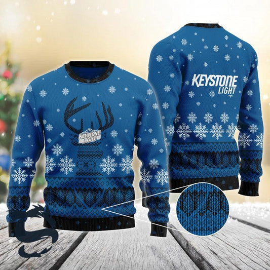 Blue Keystone Light Reindeer Snowy Christmas Sweater - Santa Joker