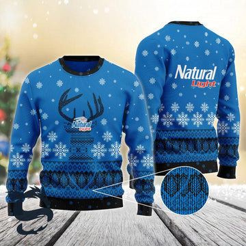 Blue Natural Light Reindeer Snowy Christmas Sweater - Santa Joker