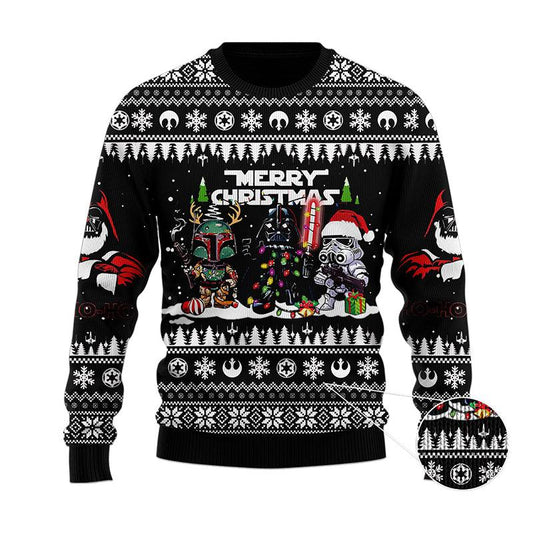 Boba Fett Dark Vader Stormtrooper Ugly Sweater - Santa Joker