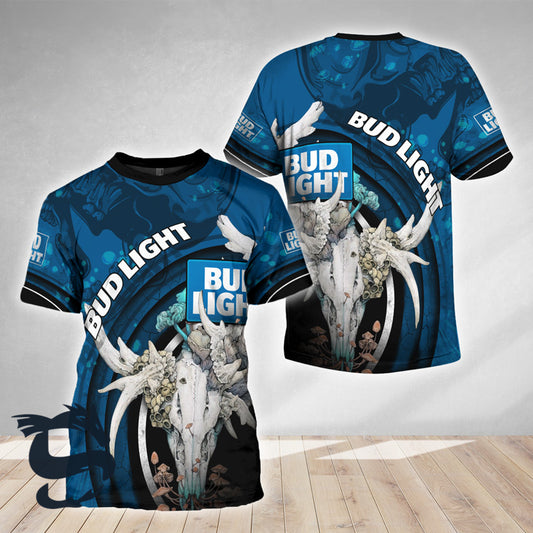 Bud Light Deer Skull With Mushrooms T-shirt
