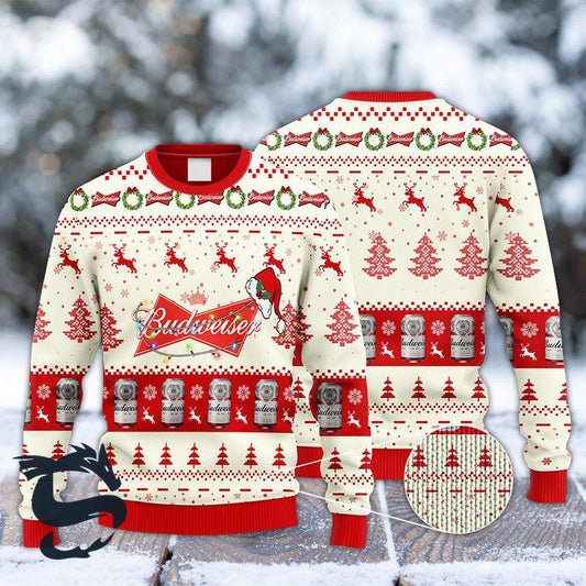 Budweiser Reindeer Snowy Night Ugly Sweater - Santa Joker