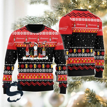 Budweiser Santa Reindeer Snowflake Ugly Christmas Sweater - Santa Joker