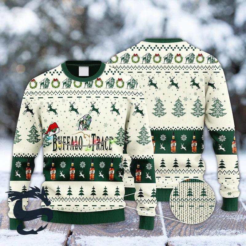 Buffalo Trace Bourbon Reindeer Snowy Night Ugly Sweater - Santa Joker
