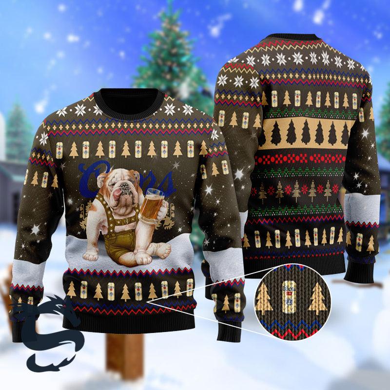Bulldog Drink Coors Banquet Beer Christmas Ugly Sweater - Santa Joker