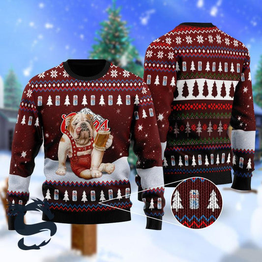 Bulldog Drink Coors Light  Beer Christmas Sweater - Santa Joker