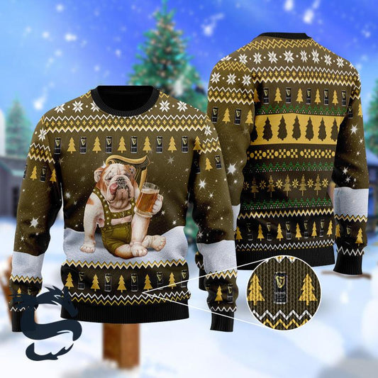 Bulldog Drink Guinness Beer Christmas Sweater - Santa Joker