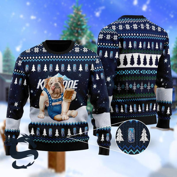 Bulldog Drink Keystone Light Beer Christmas Ugly Sweater