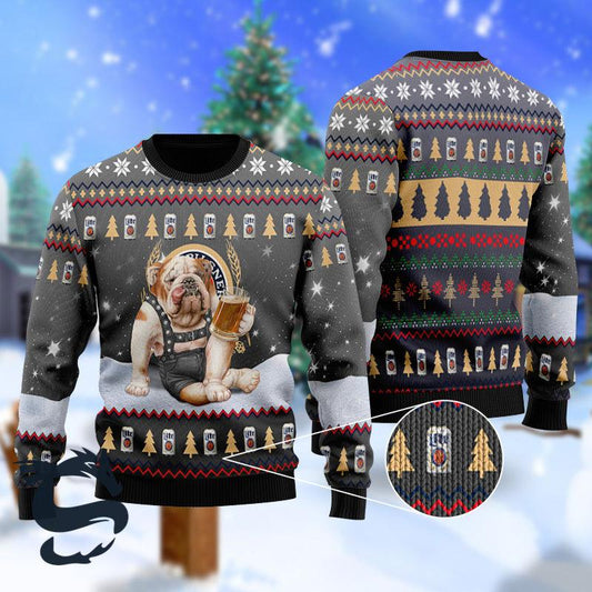 Bulldog Drink Lite Beer Christmas Sweater - Santa Joker