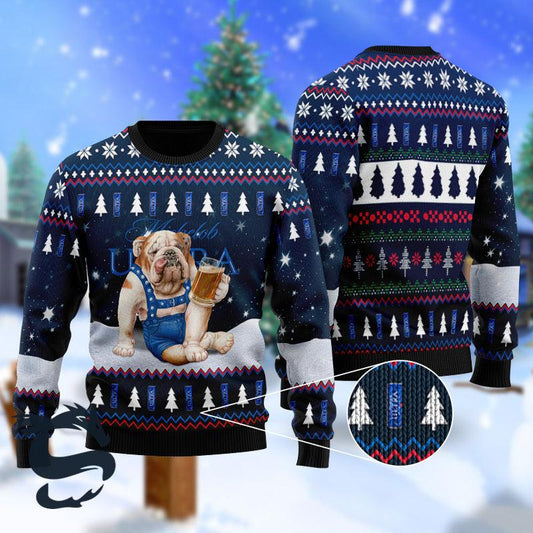 Bulldog Drink Michelob Ultra Beer Ugly Christmas Sweater - Santa Joker