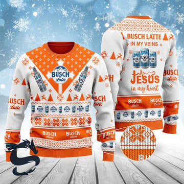 Busch Latte In My Veins Jesus In My Heart Ugly Sweater - Santa Joker