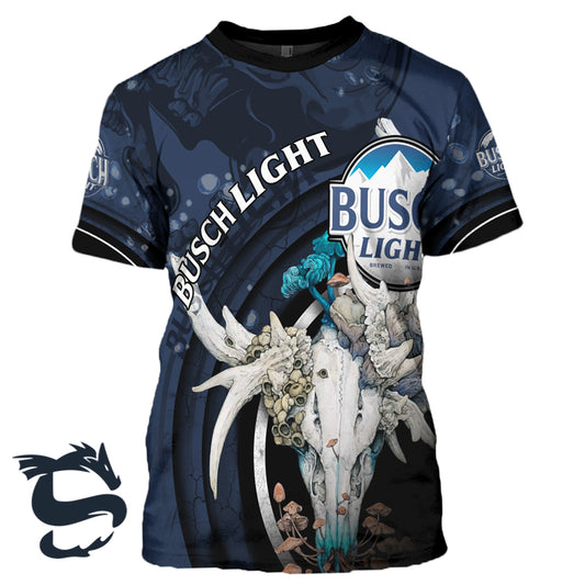 Busch Light Deer Skull With Mushrooms T-shirt