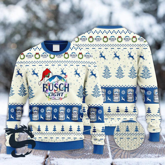 Busch Light Reindeer Snowy Night Ugly Sweater - Santa Joker