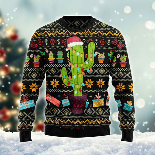 Cactus Wearing Santa Claus Hat Ugly Sweater - Santa Joker