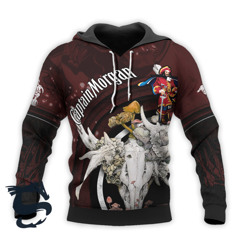 Personalized Captain Morgan Deer Skull With Mushrooms Hoodie 