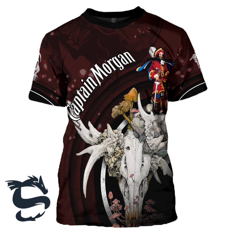 Captain Morgan Deer Skull With Mushroom T-shirt