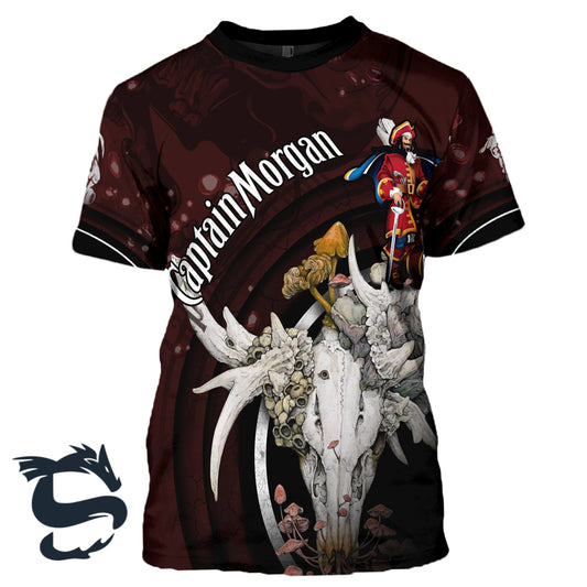 Captain Morgan Deer Skull With Mushroom T-shirt