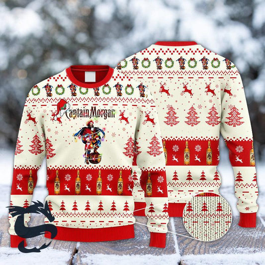 Captain Morgan Reindeer Snowy Night Ugly Sweater - Santa Joker