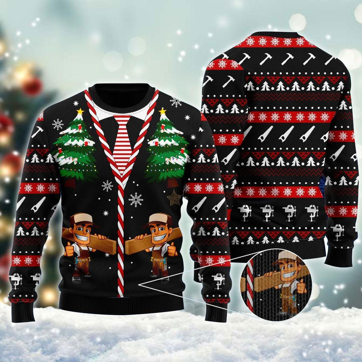 Carpenter With Thumbs Up Xmas Ugly Sweater - Santa Joker