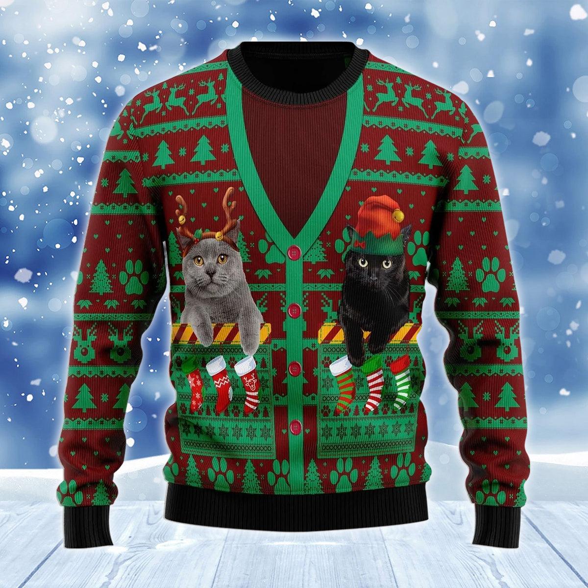 Cats In Pocket Christmas Ugly Sweater - Santa Joker