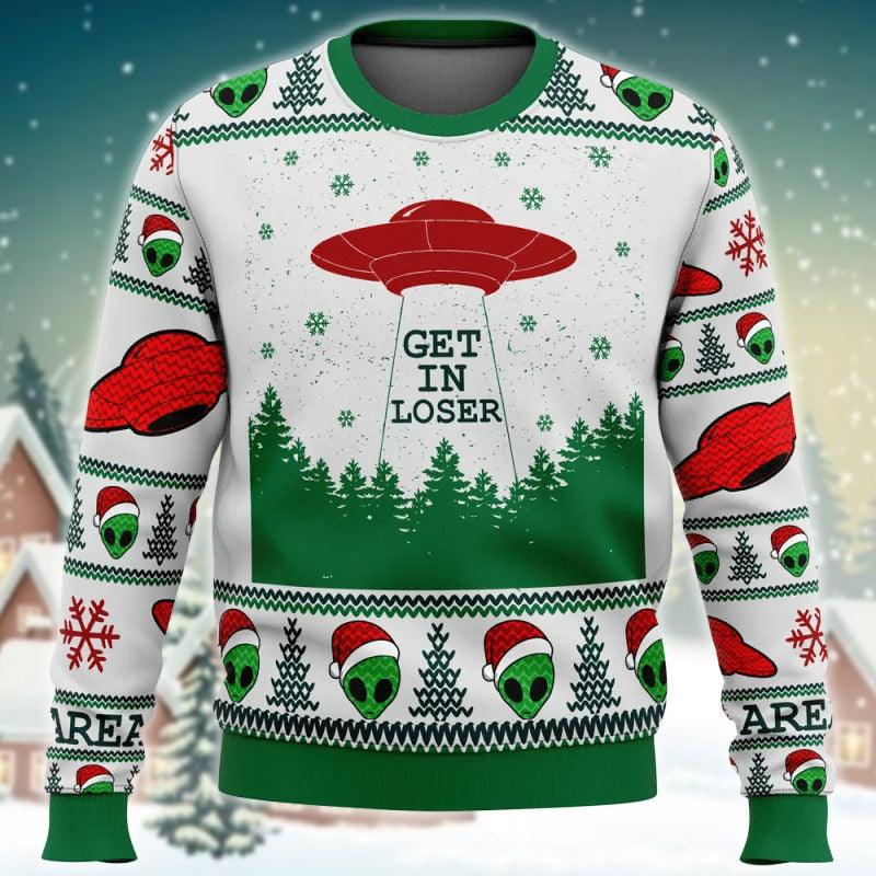 Christmas Alien Santa Get In Loser Ugly Sweater - Santa Joker