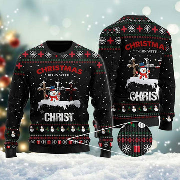 Christmas Begin With Christ Ugly Sweater - Santa Joker
