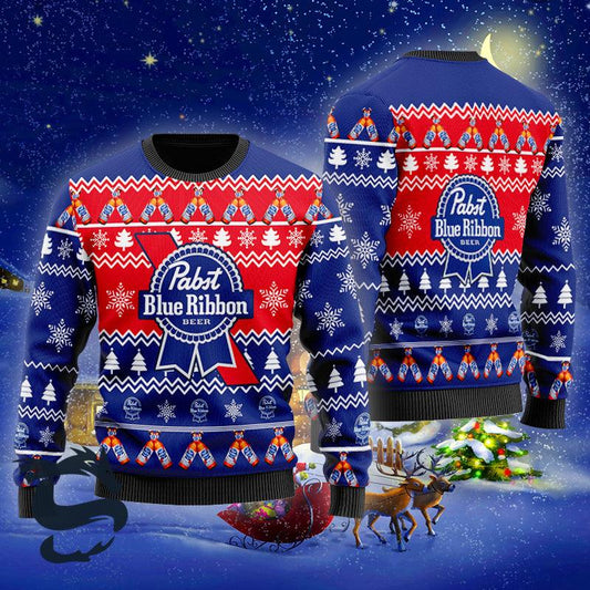 Christmas Cheers With Pabst Blue Ribbon Beer Ugly Sweater - Santa Joker