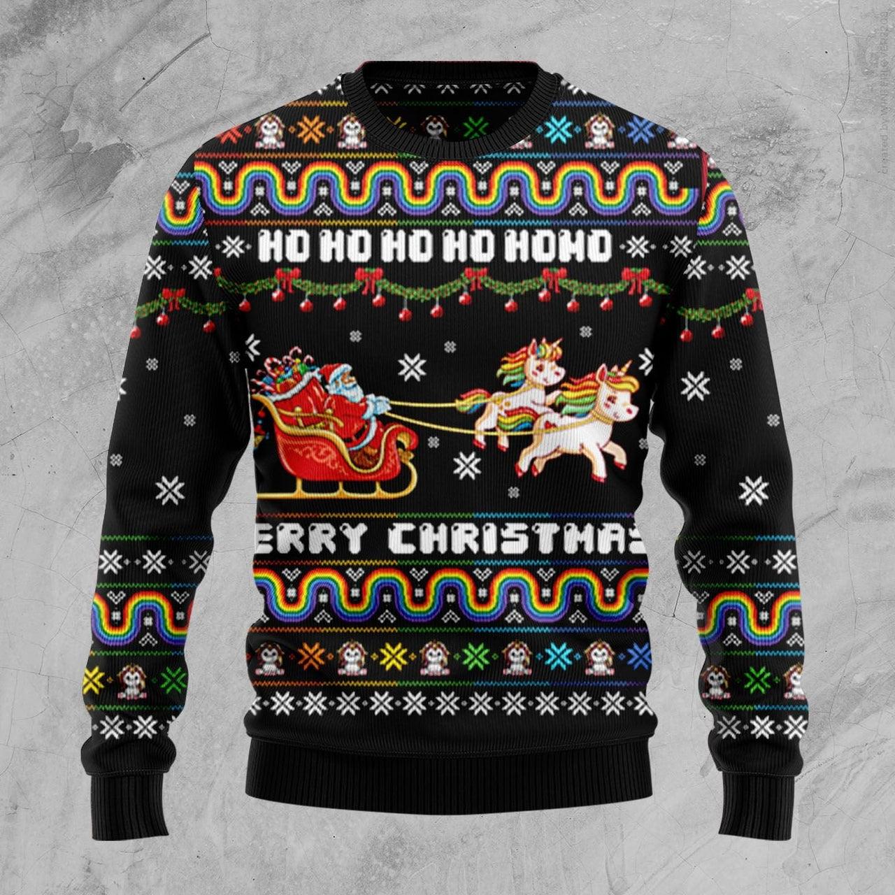 Christmas Hohoho Santa Claus Ride Unicorns Ugly Sweater - Santa Joker