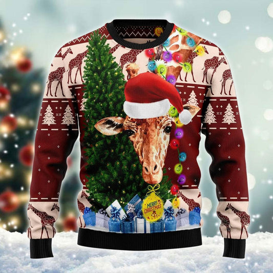 Christmas Lights Giraffe Lover Funny Ugly Sweater - Santa Joker