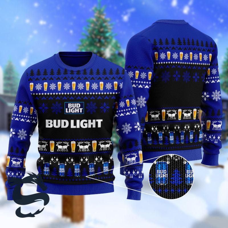 Christmas Scenes With Blue Bud Light Beer Ugly Sweater - Santa Joker