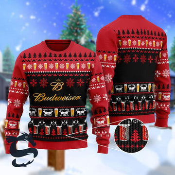 Christmas Scenes With Budweiser Ugly Sweater - Santa Joker
