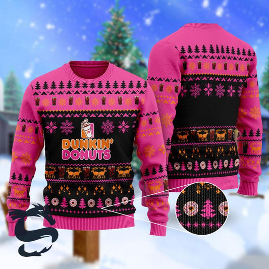 Christmas Scenes With Dunkin' Donuts Ugly Sweater - Santa Joker