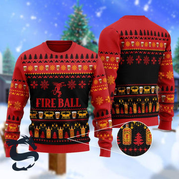 Christmas Scenes With Fireball Whisky Ugly Sweater - Santa Joker