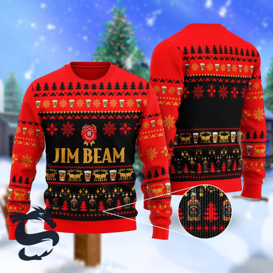 Christmas Scenes With Jim Beam Bourbon Ugly Sweater - Santa Joker